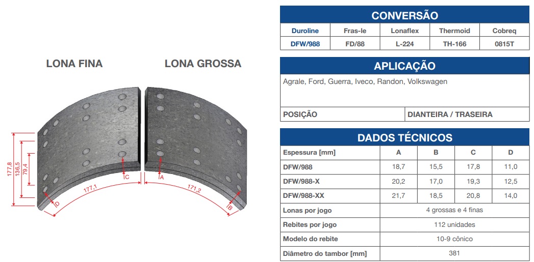 Lona Freio Fd Cargo/ Vw/ Tector - Pesado